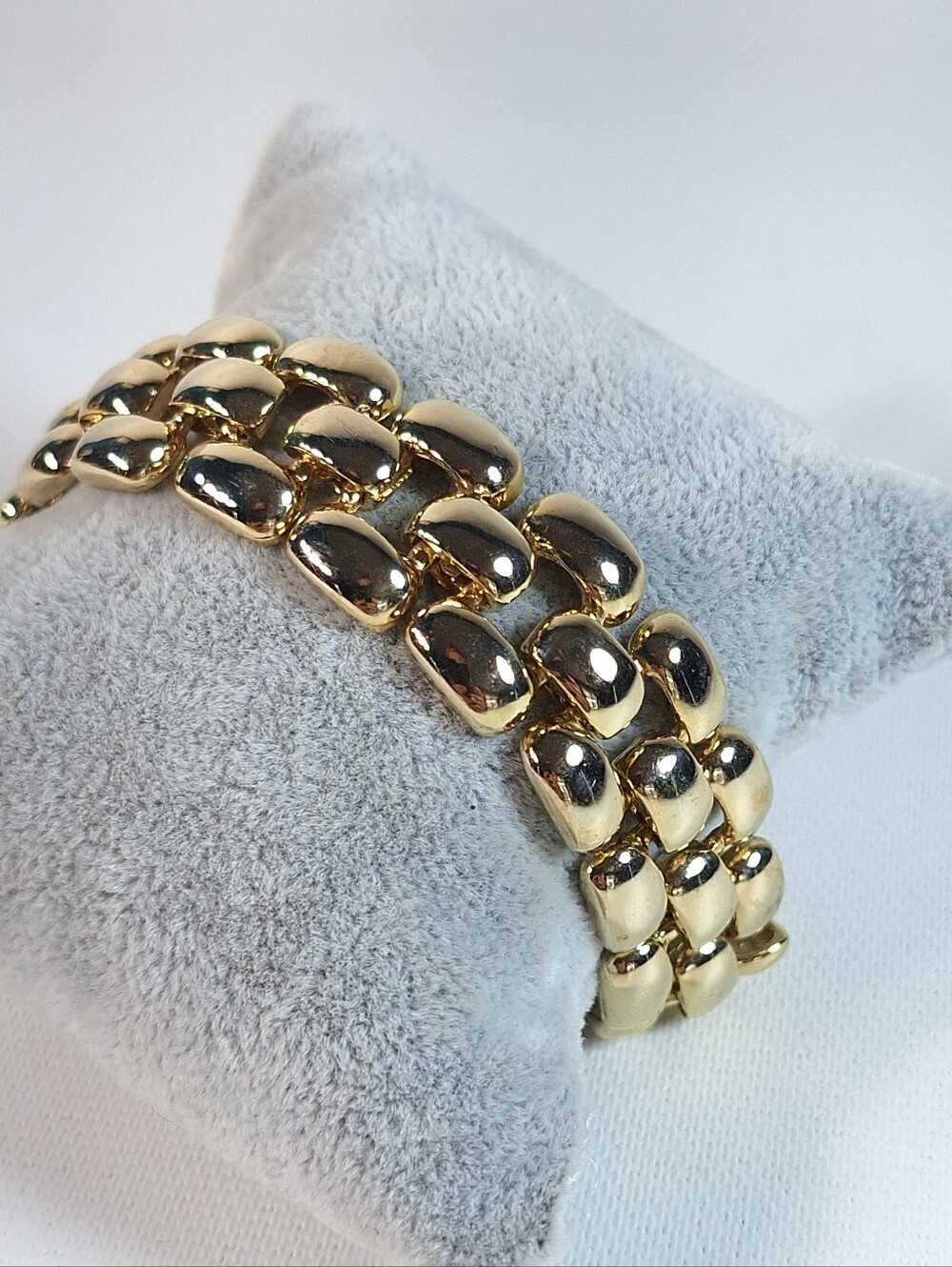 Vintage 1980s Gold Tone Panther Link Bracelet Heavy Retro Brick Chain Statement